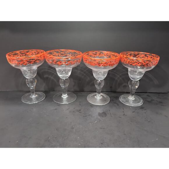 Artland Confetti Bubble Glass Margarita Mexican Glasses, Set of 4, Orange & Red - Picture 4 of 10